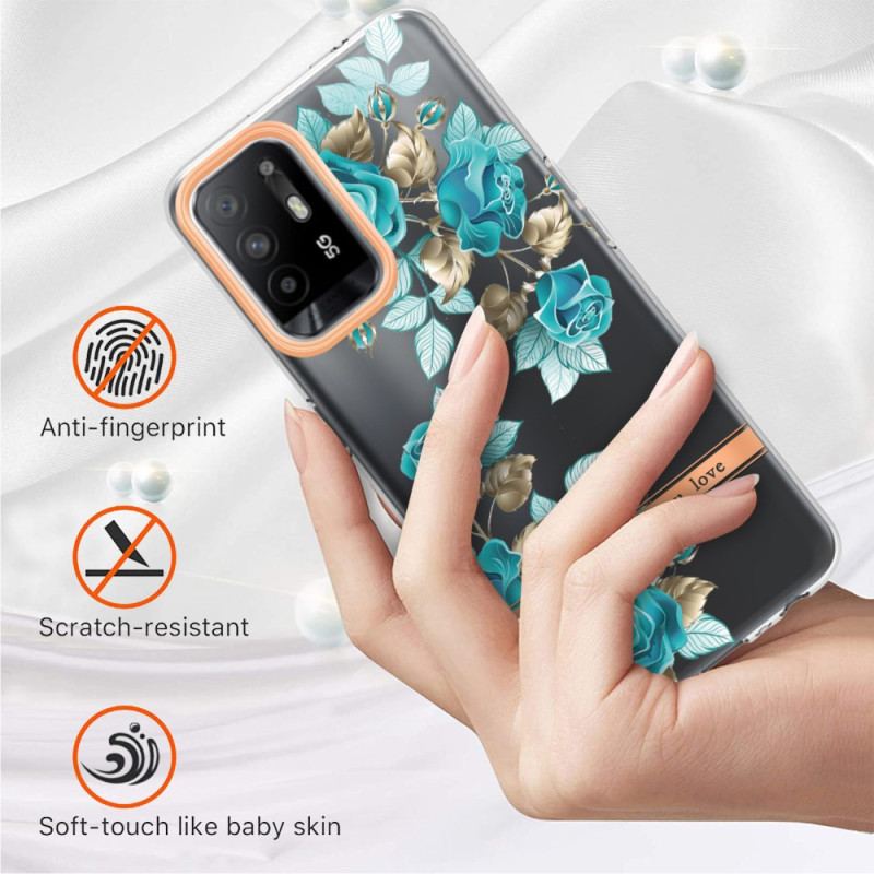 Capa Para Oppo A94 5G Flores Azuis Sem Costura