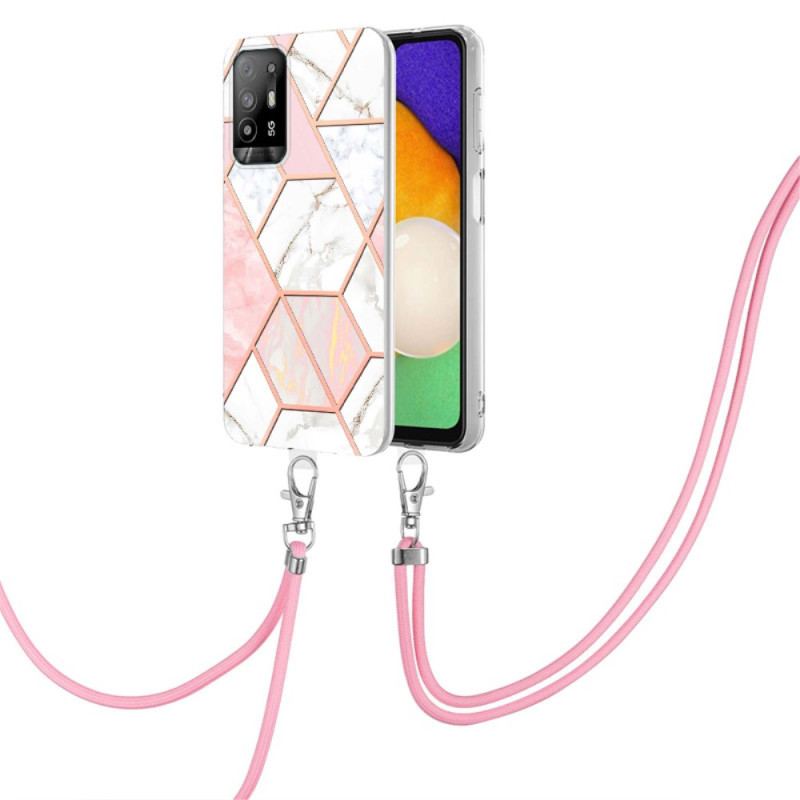 Capa Para Oppo A94 5G Mármore Geométrico Com Alça