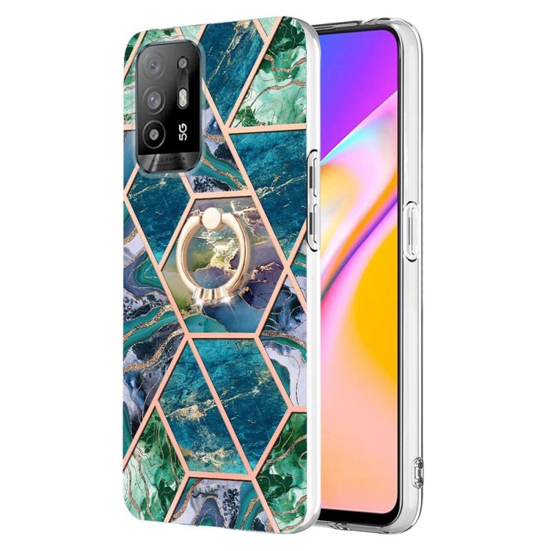 Capa Para Oppo A94 5G Mármore Geométrico Com Anel