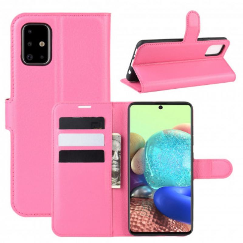 Capa De Couro Para Samsung Galaxy A71 5G Clássico Efeito Couro Lichia