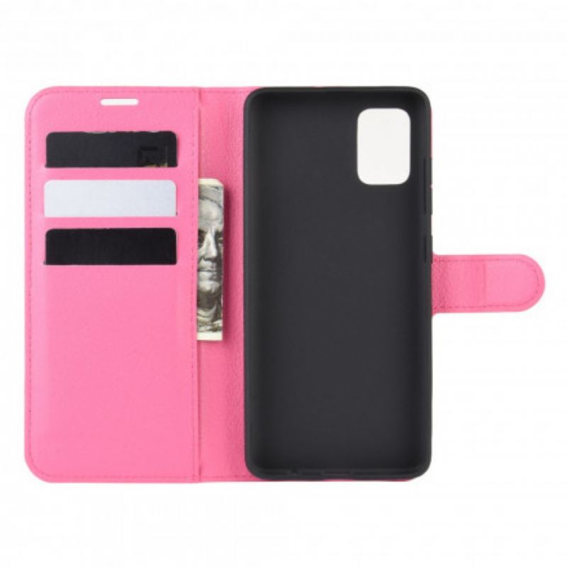 Capa De Couro Para Samsung Galaxy A71 5G Clássico Efeito Couro Lichia
