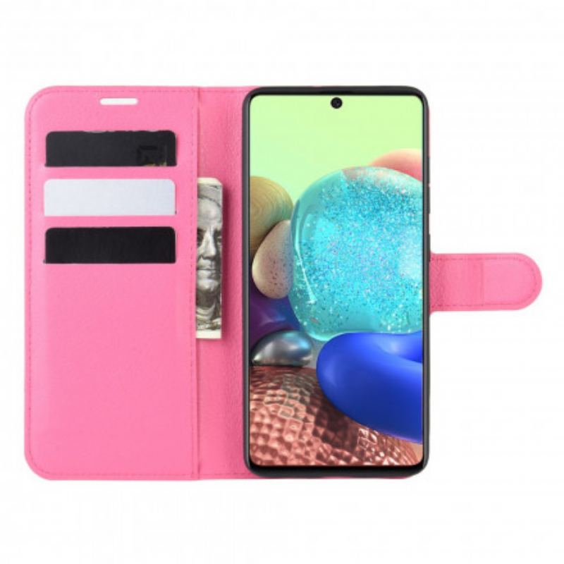 Capa De Couro Para Samsung Galaxy A71 5G Clássico Efeito Couro Lichia