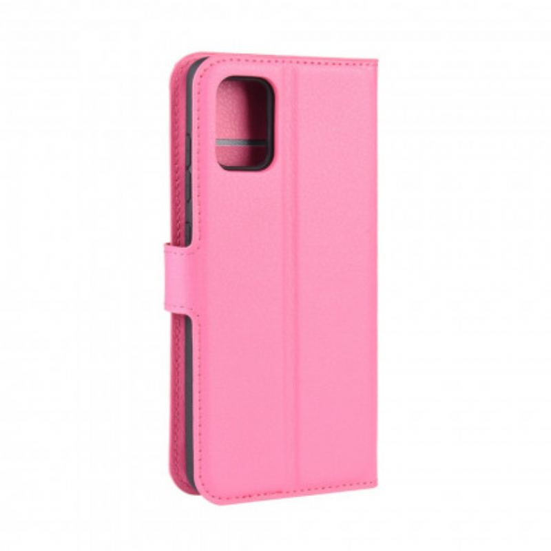 Capa De Couro Para Samsung Galaxy A71 5G Clássico Efeito Couro Lichia