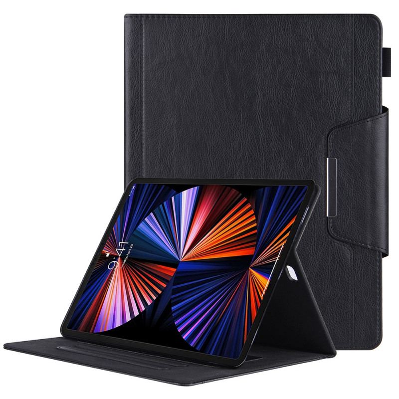 Capa De Couro Para iPad Pro 12.9" (2022) Fecho De Prata De Couro Falso