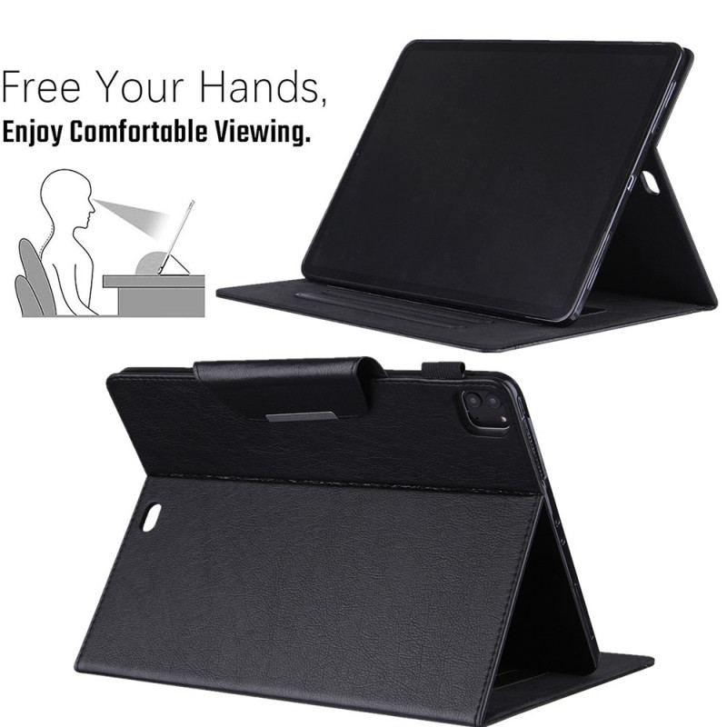 Capa De Couro Para iPad Pro 12.9" (2022) Fecho De Prata De Couro Falso