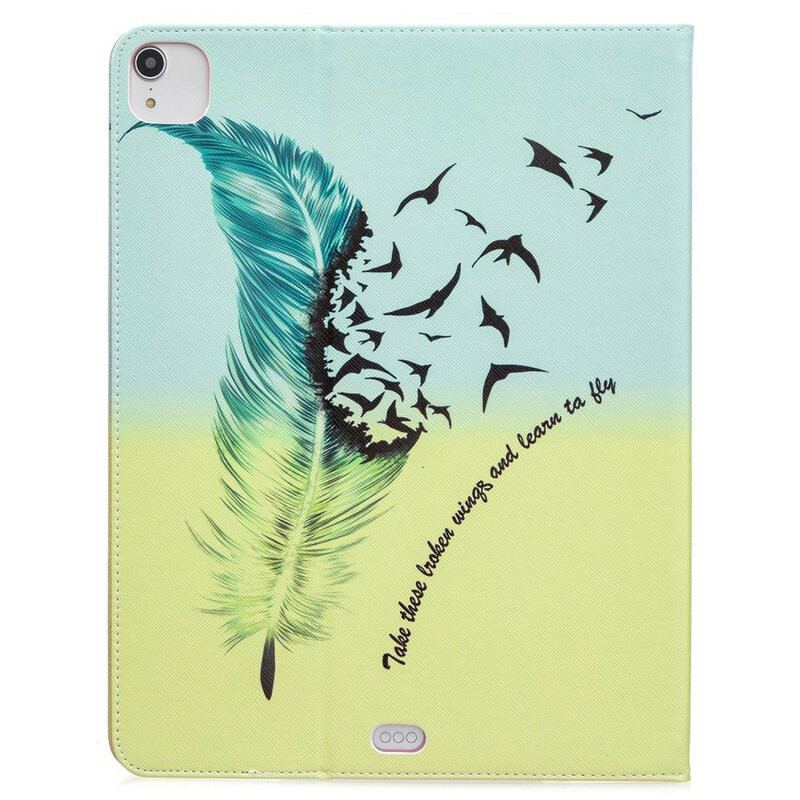 Capa Flip Para iPad Pro 12.9" (2022) Padrão De Impressão De Penas