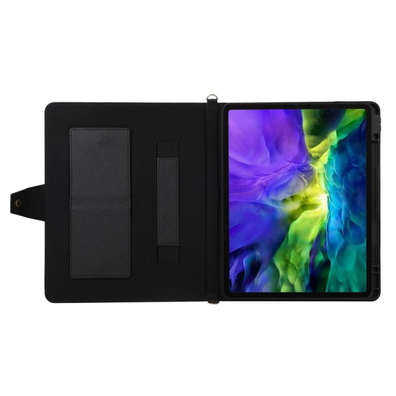 Capa Folio Para iPad Pro 12.9" (2022) Alça De Ombro Rfid Com Efeito De Couro