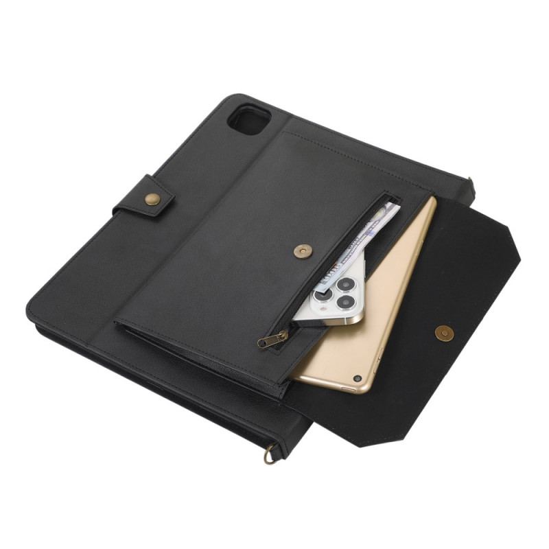 Capa Folio Para iPad Pro 12.9" (2022) Alça De Ombro Rfid Com Efeito De Couro