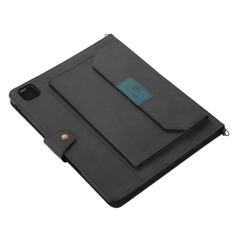 Capa Folio Para iPad Pro 12.9" (2022) Alça De Ombro Rfid Com Efeito De Couro