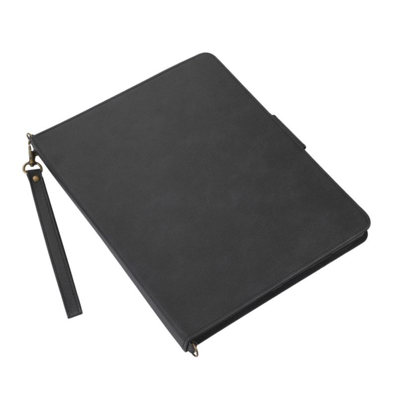 Capa Folio Para iPad Pro 12.9" (2022) Alça De Ombro Rfid Com Efeito De Couro