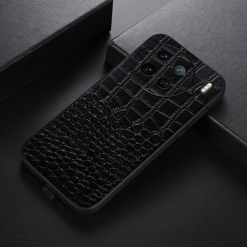 Capa De Celular Para Vivo X90 Pro Couro Genuíno Com Textura De Crocodilo