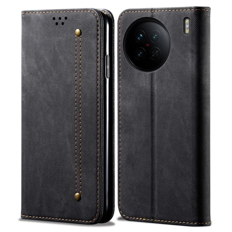 Capa De Celular Para Vivo X90 Pro Flip Tecido Jeans