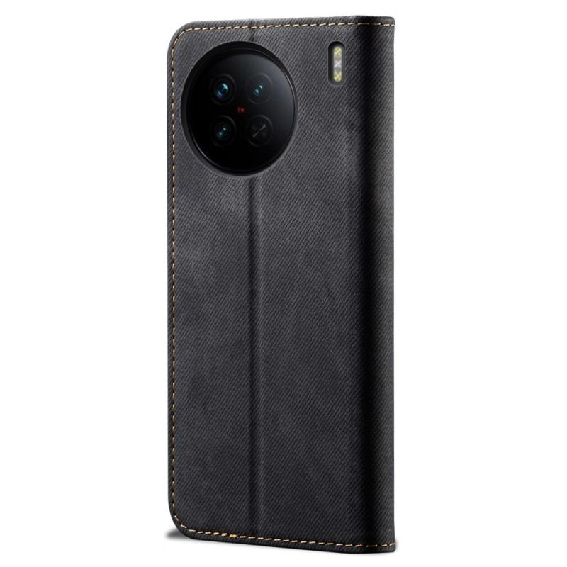 Capa De Celular Para Vivo X90 Pro Flip Tecido Jeans