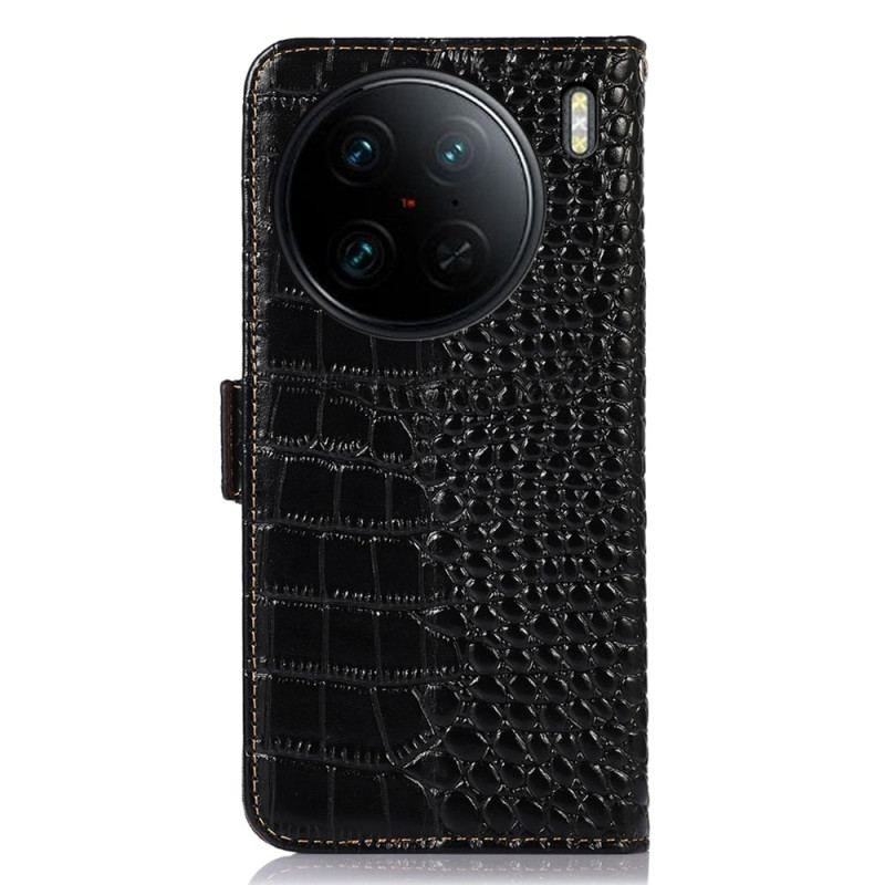 Capa Em Pele Para Vivo X90 Pro Rfid Estilo Crocodilo