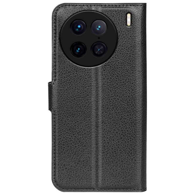 Capa Flip Para Vivo X90 Pro Couro Sintético De Lichia Clássico
