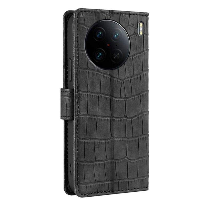 Capa Flip Para Vivo X90 Pro Crocodilo