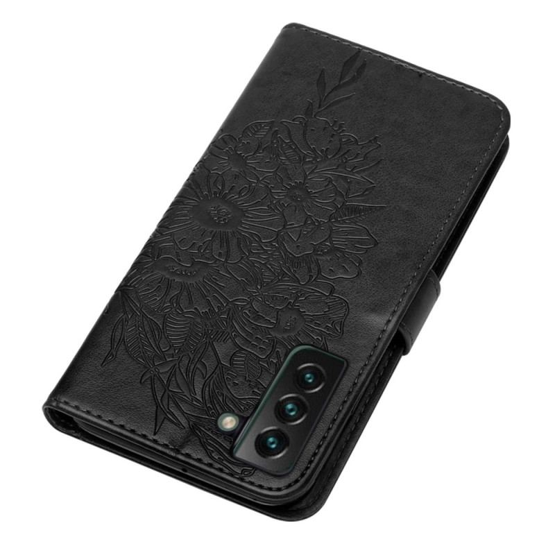 Capa De Couro Para Samsung Galaxy S23 Plus 5G De Cordão Borboleta De Tiras Barroca
