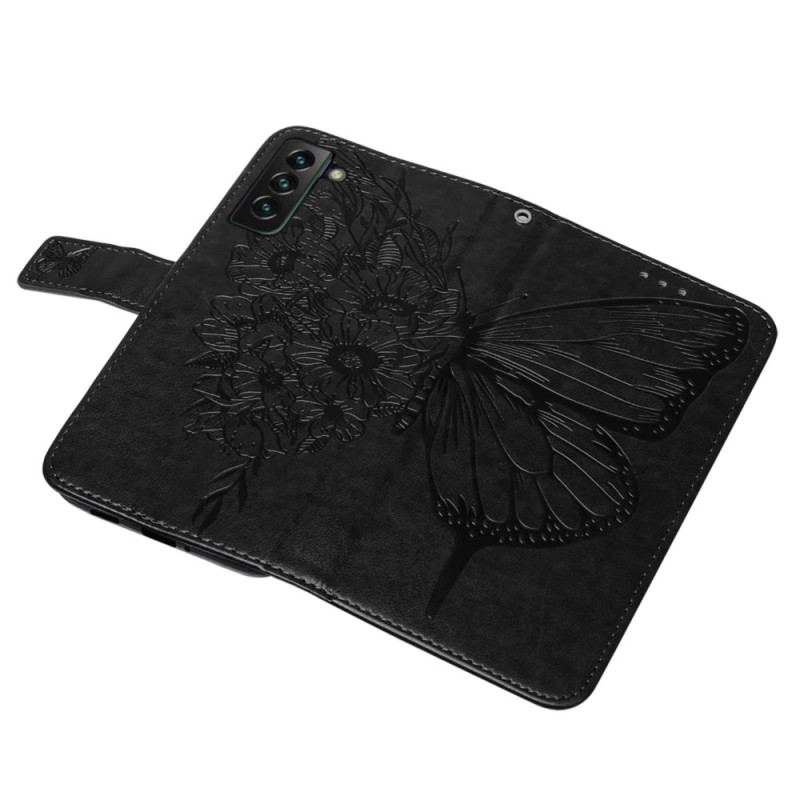 Capa De Couro Para Samsung Galaxy S23 Plus 5G De Cordão Borboleta De Tiras Barroca