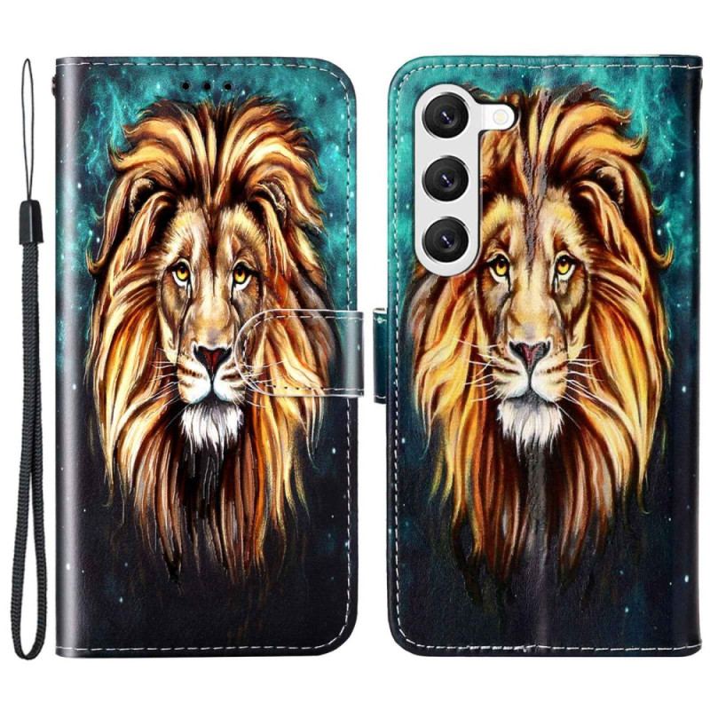 Capa De Couro Para Samsung Galaxy S23 Plus 5G De Cordão Cordão Leão
