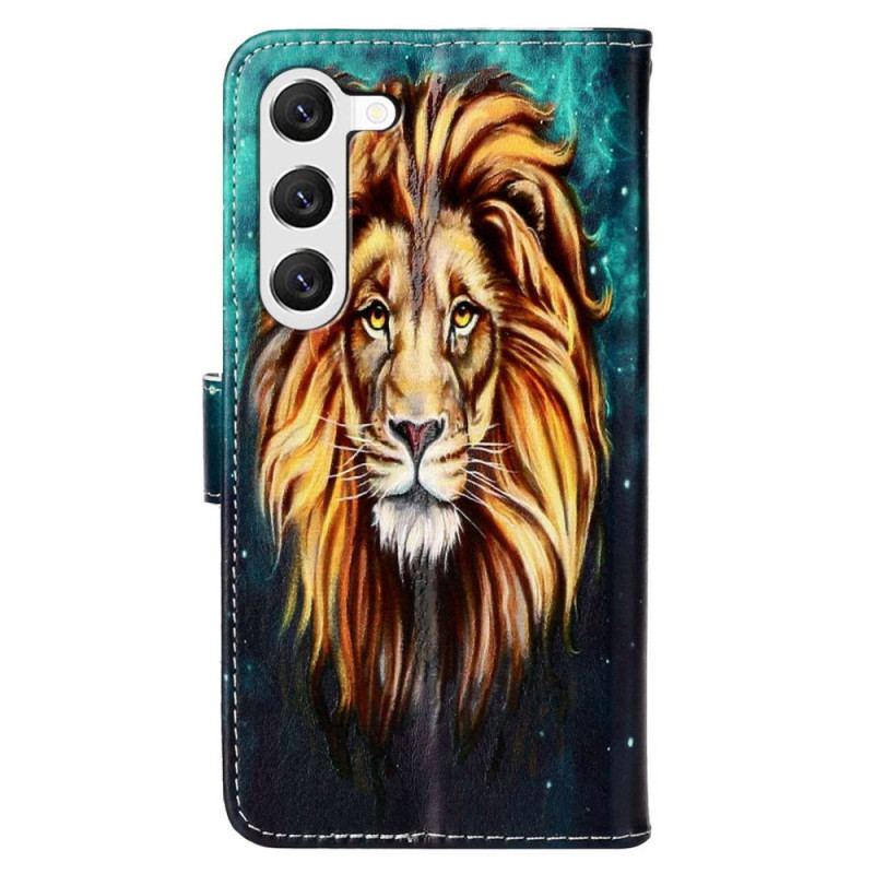 Capa De Couro Para Samsung Galaxy S23 Plus 5G De Cordão Cordão Leão