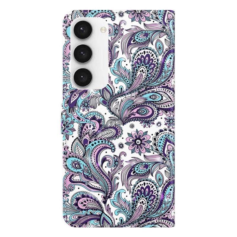 Capa De Couro Para Samsung Galaxy S23 Plus 5G De Cordão Padrão Strappy Paisley