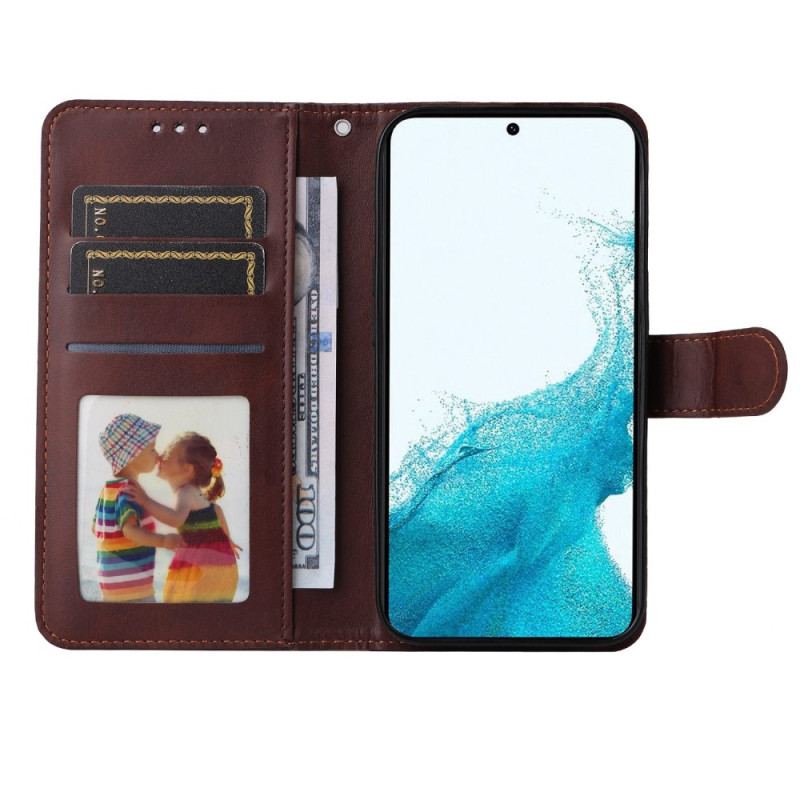 Capa De Couro Para Samsung Galaxy S23 Plus 5G De Cordão Simples Com Alça