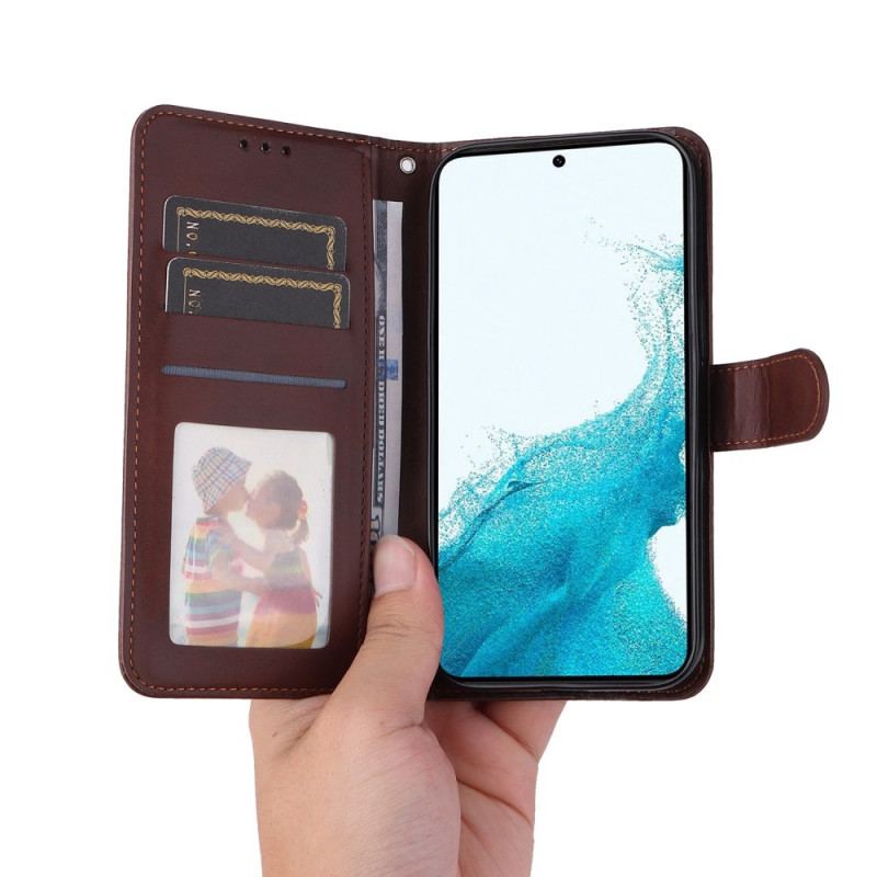 Capa De Couro Para Samsung Galaxy S23 Plus 5G De Cordão Simples Com Alça