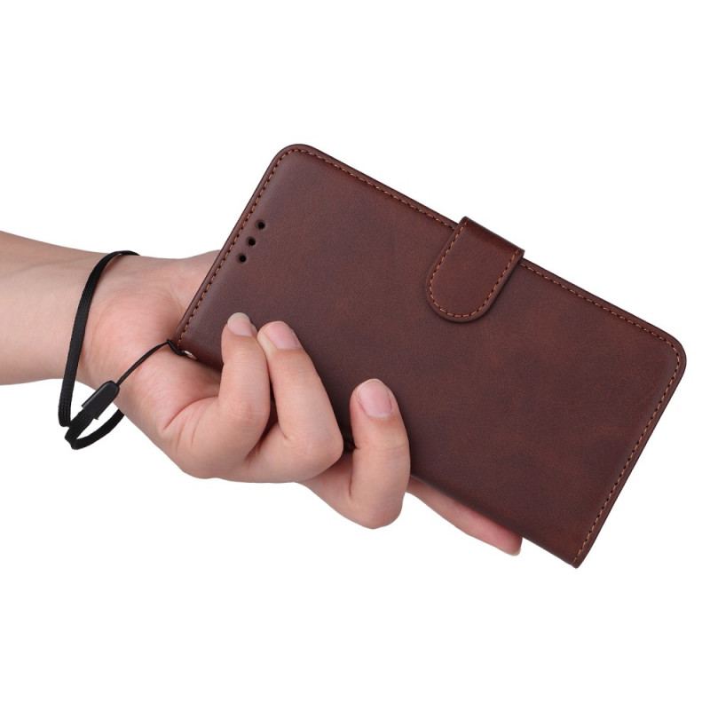 Capa De Couro Para Samsung Galaxy S23 Plus 5G De Cordão Simples Com Alça