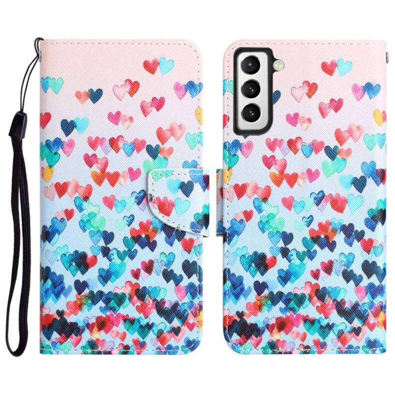 Capa Em Pele Para Samsung Galaxy S23 Plus 5G De Cordão Apenas Corações Strappy