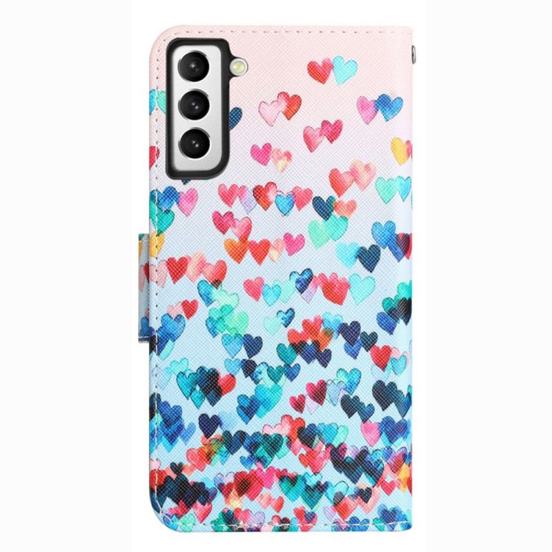 Capa Em Pele Para Samsung Galaxy S23 Plus 5G De Cordão Apenas Corações Strappy