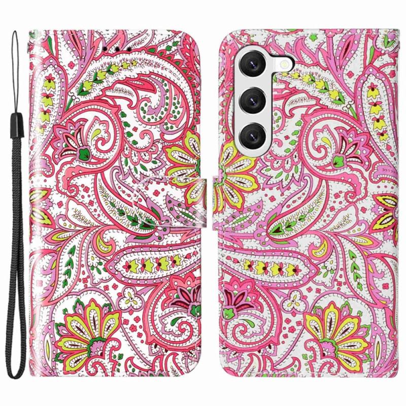 Capa Em Pele Para Samsung Galaxy S23 Plus 5G De Cordão Estilo Strappy Caxemira