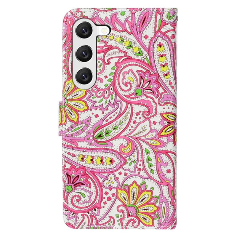 Capa Em Pele Para Samsung Galaxy S23 Plus 5G De Cordão Estilo Strappy Caxemira