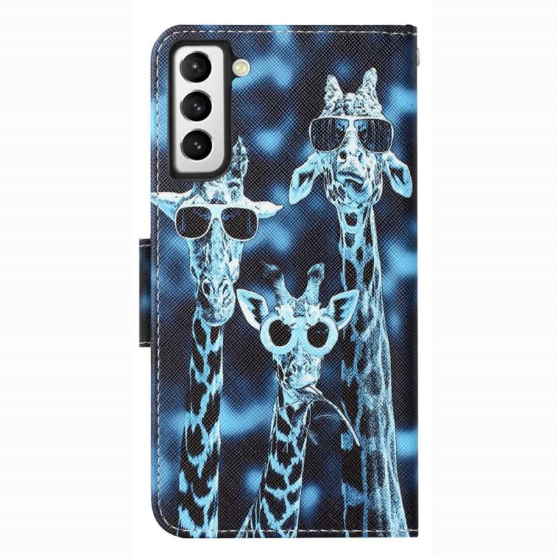 Capa Flip Para Samsung Galaxy S23 Plus 5G De Cordão Apenas Girafas Com Alças
