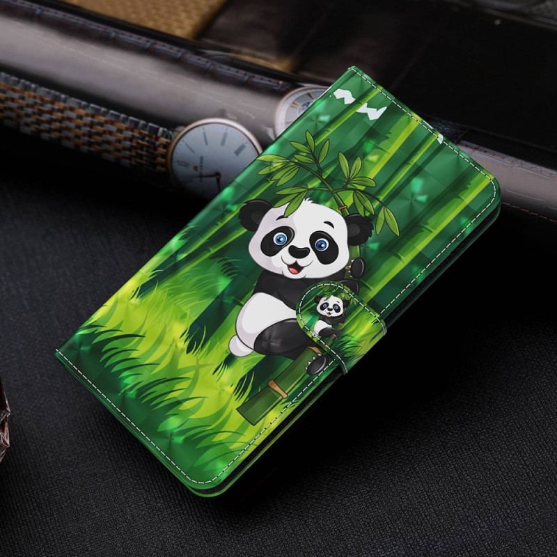 Capa Flip Para Samsung Galaxy S23 Plus 5G De Cordão Panda E Bambu Com Lanyard