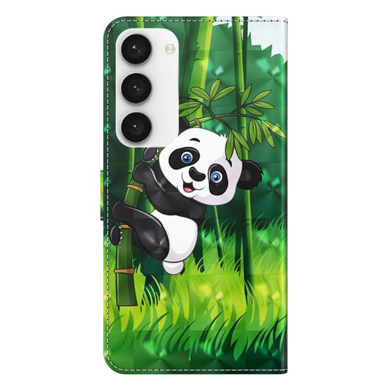 Capa Flip Para Samsung Galaxy S23 Plus 5G De Cordão Panda E Bambu Com Lanyard