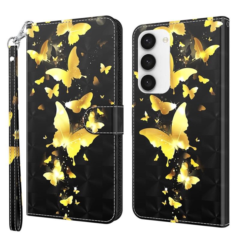Capa Flip Para Samsung Galaxy S23 Plus 5G De Cordão Tanga Borboletas