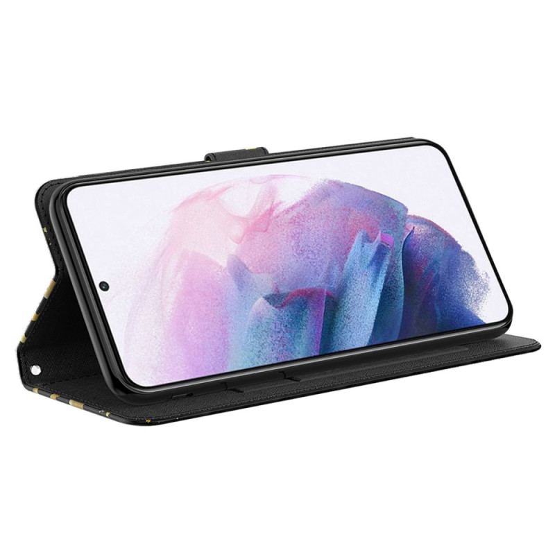Capa Flip Para Samsung Galaxy S23 Plus 5G De Cordão Tanga Borboletas