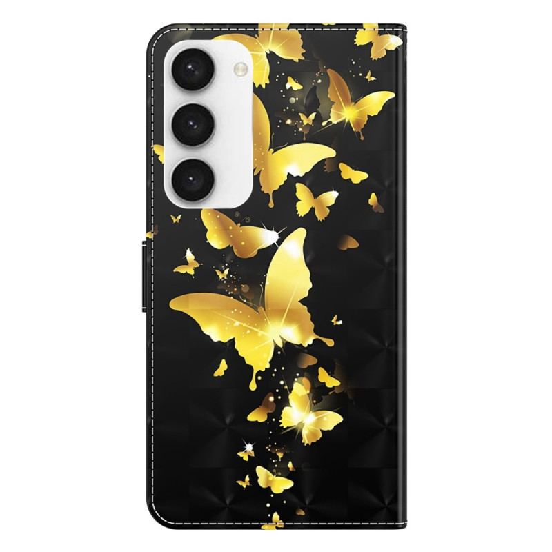 Capa Flip Para Samsung Galaxy S23 Plus 5G De Cordão Tanga Borboletas