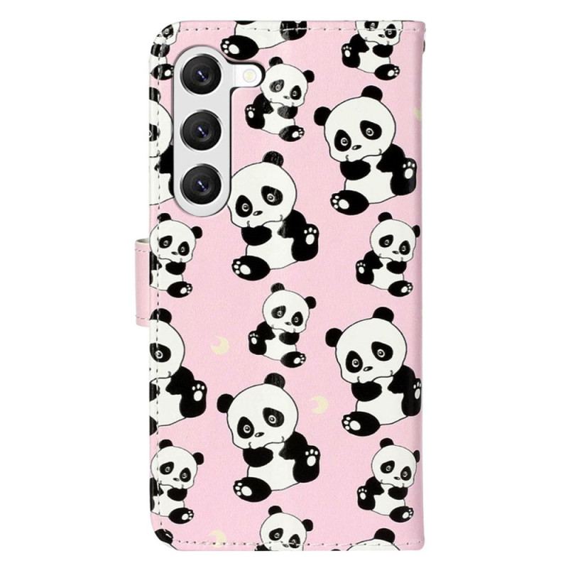 Capa Folio Para Samsung Galaxy S23 Plus 5G De Cordão Pandas Strappy