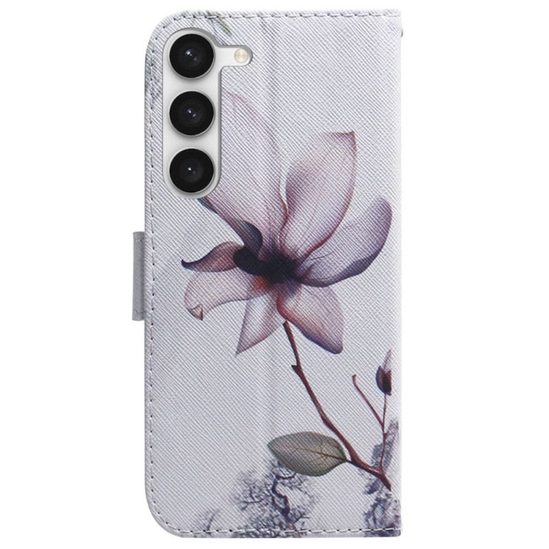 Capa Folio Para Samsung Galaxy S23 Plus 5G Flor Rosa