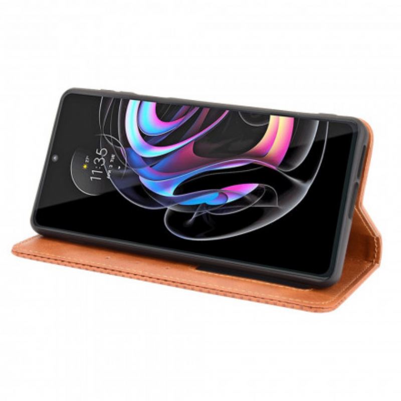 Capa De Celular Para Motorola Edge 20 Pro Flip Efeito Couro Vintage Estilizado