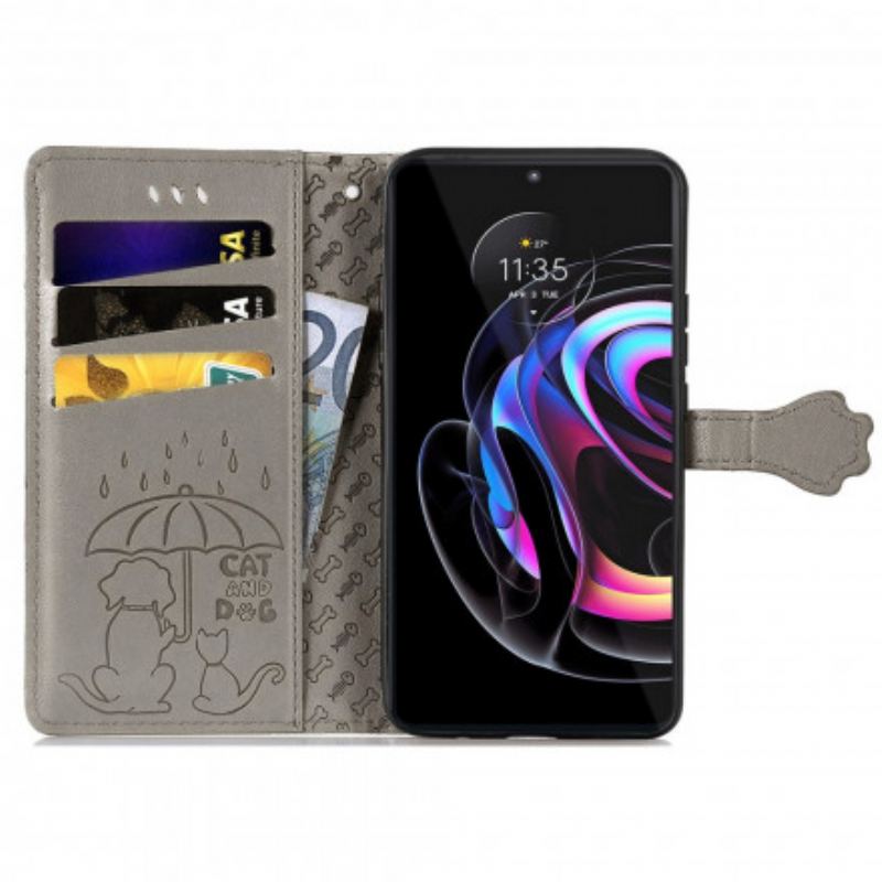 Capa De Couro Para Motorola Edge 20 Pro Animais Animados
