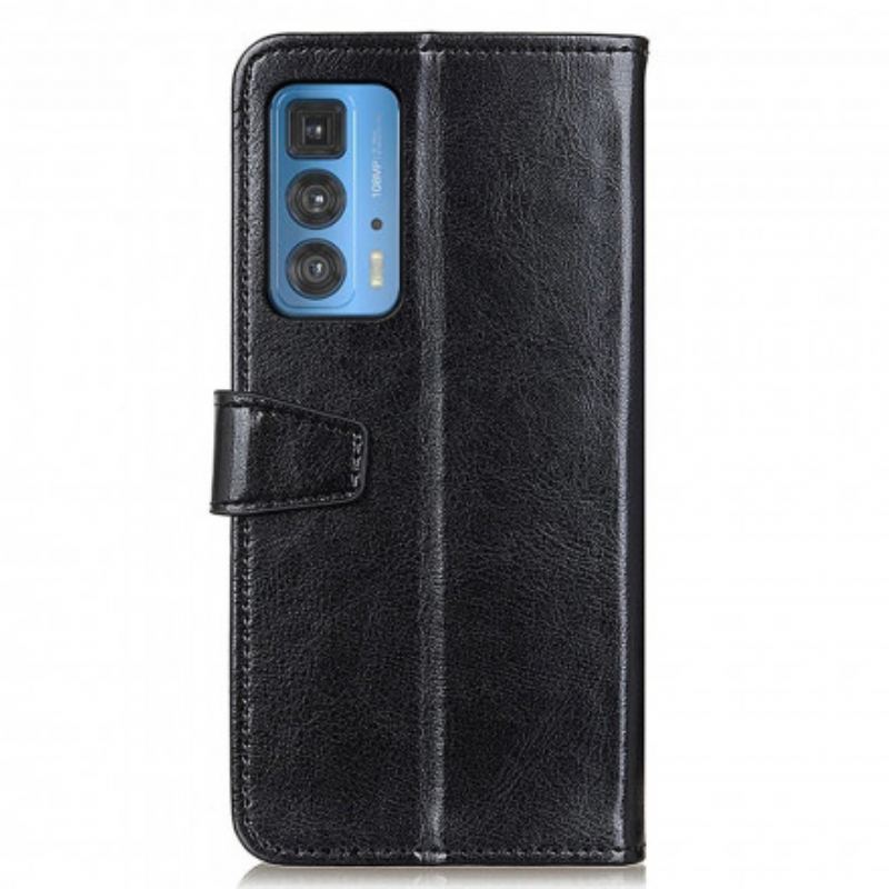 Capa Em Pele Para Motorola Edge 20 Pro Efeito Couro Brilhante Simples