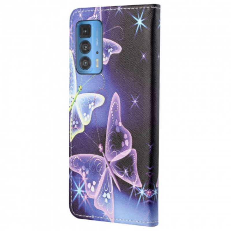 Capa Folio Para Motorola Edge 20 Pro Borboletas