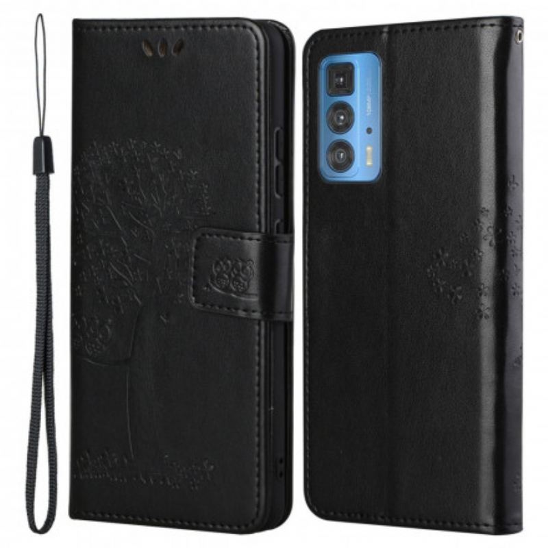 Capa Folio Para Motorola Edge 20 Pro De Cordão Tanga E Corujas