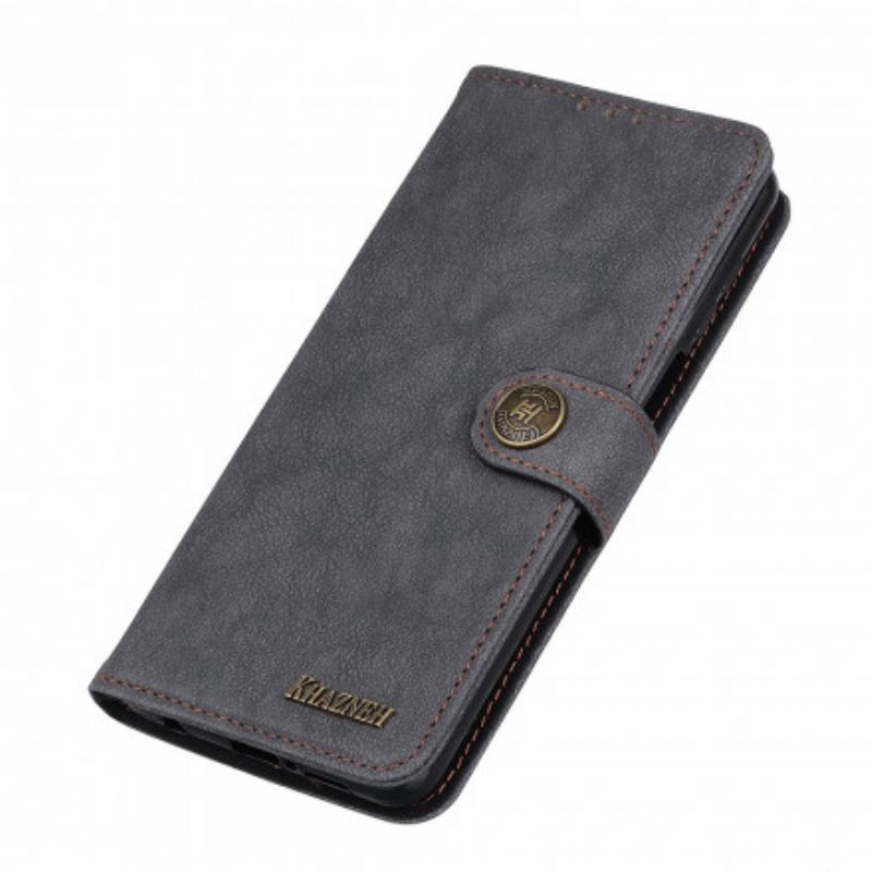 Capa Folio Para Motorola Edge 20 Pro Couro Dividido Retrô Khazneh