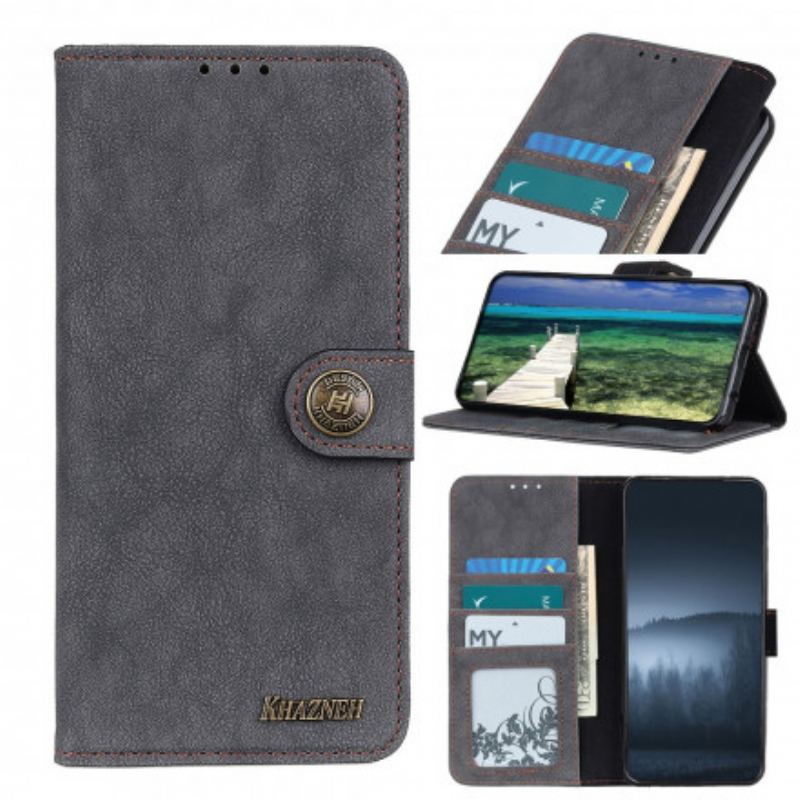 Capa Folio Para Motorola Edge 20 Pro Couro Dividido Retrô Khazneh