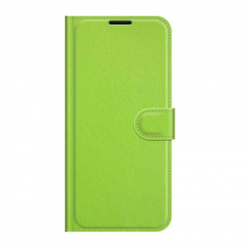 Capa Folio Para Motorola Edge 20 Pro Couro Sintético De Lichia Clássico