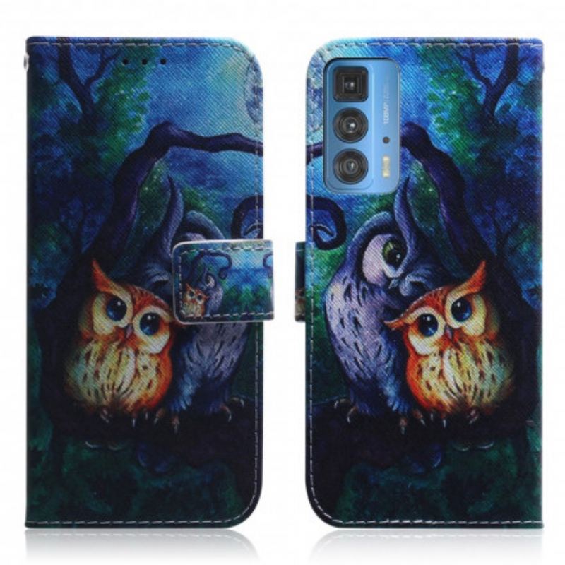 Capa Folio Para Motorola Edge 20 Pro Pintura De Corujas