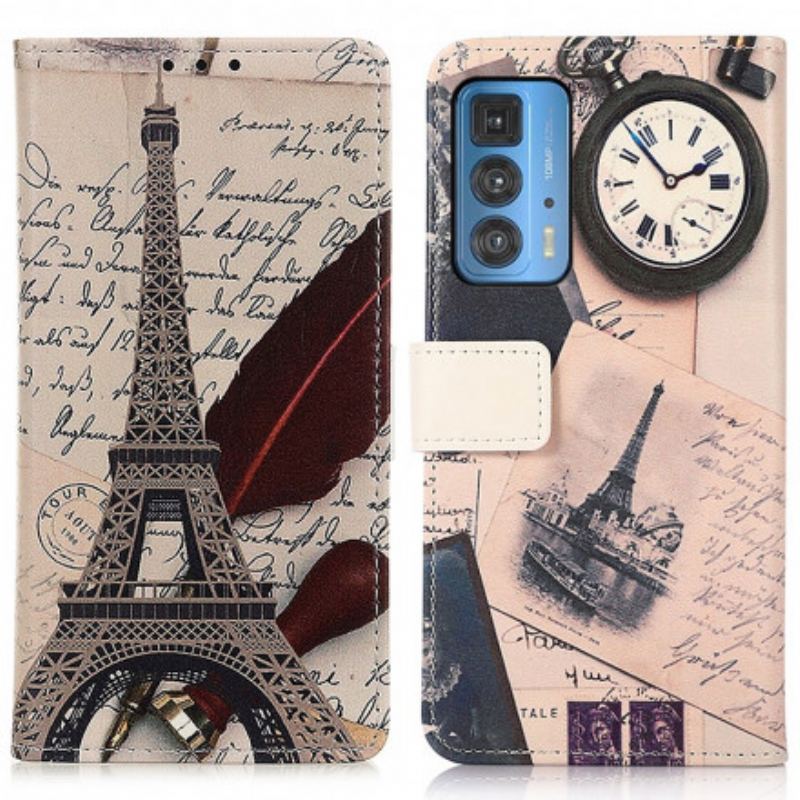 Capa Folio Para Motorola Edge 20 Pro Torre Eiffel Do Poeta